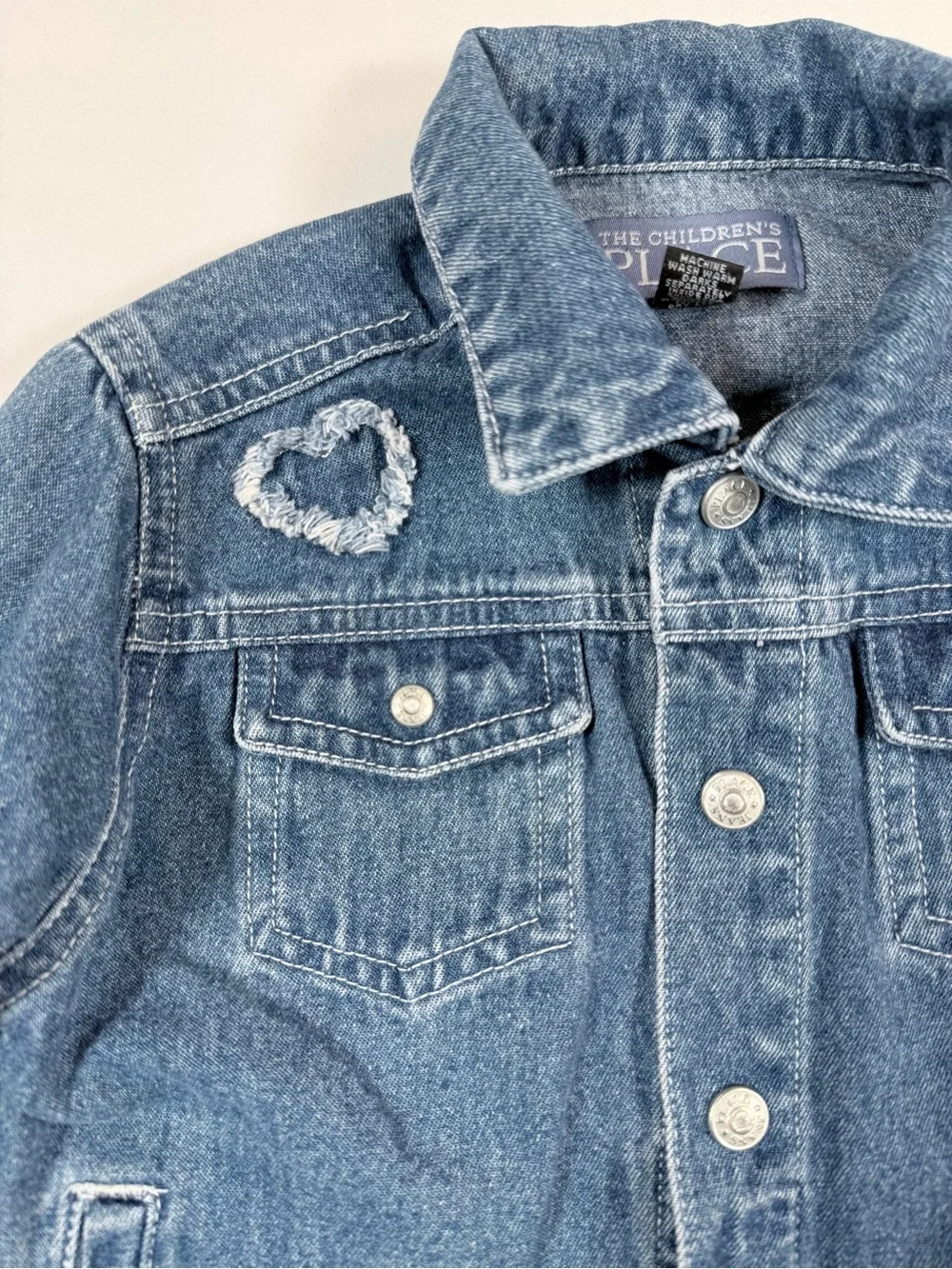 VINTAGE THE CHILDRENS PLACE Y2K Denim Jacket‎ 18m Heart Patch Trucker Coquette